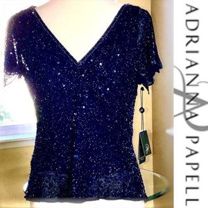 ADRIANNA PAPELL Dazzling Winds Beaded & Sequined Top
